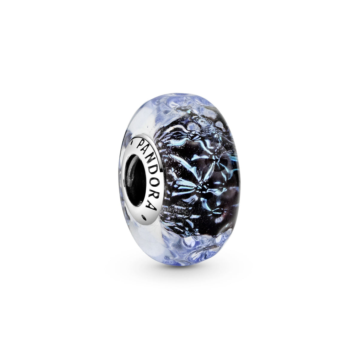 Charm – Sterling Silver – Wavy Dark Blue Murano Glass Ocean