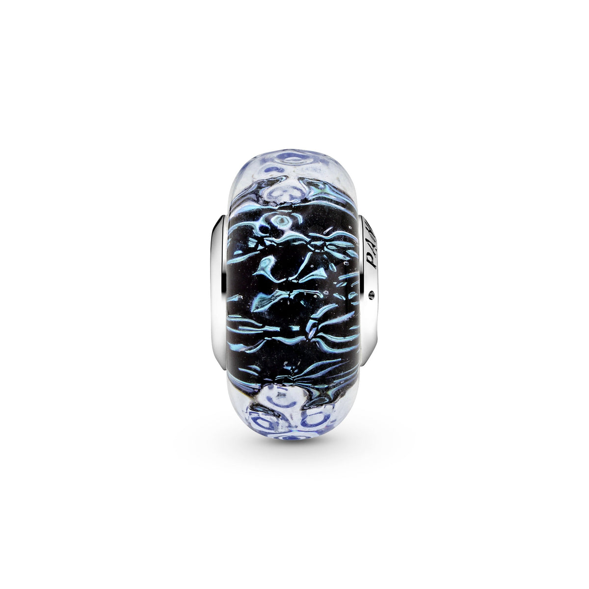 Charm – Sterling Silver – Wavy Dark Blue Murano Glass Ocean