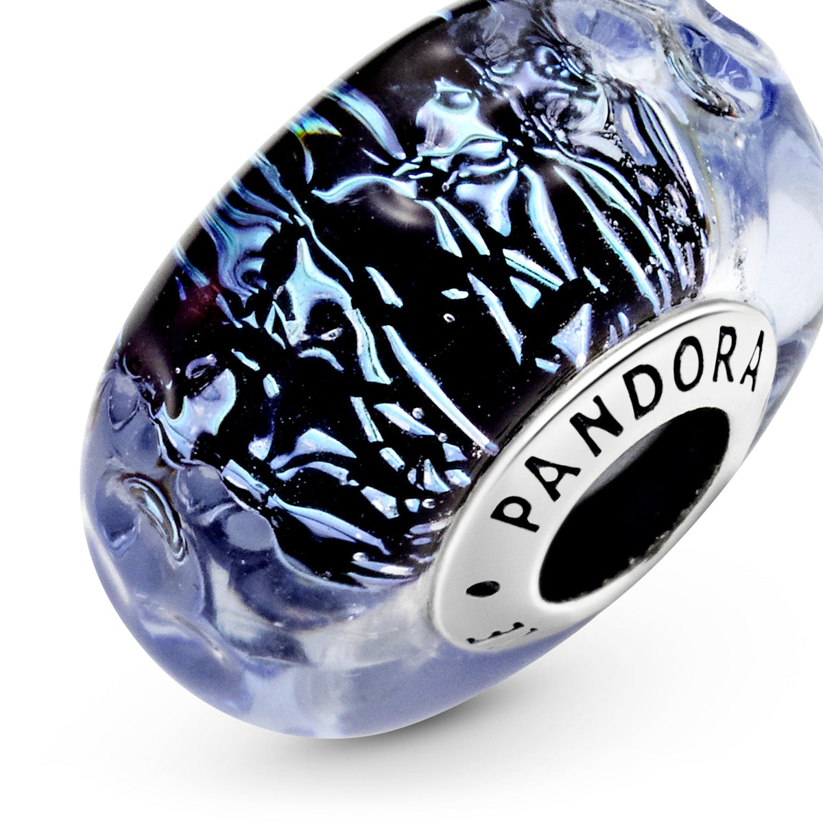 Charm – Sterling Silver – Wavy Dark Blue Murano Glass Ocean