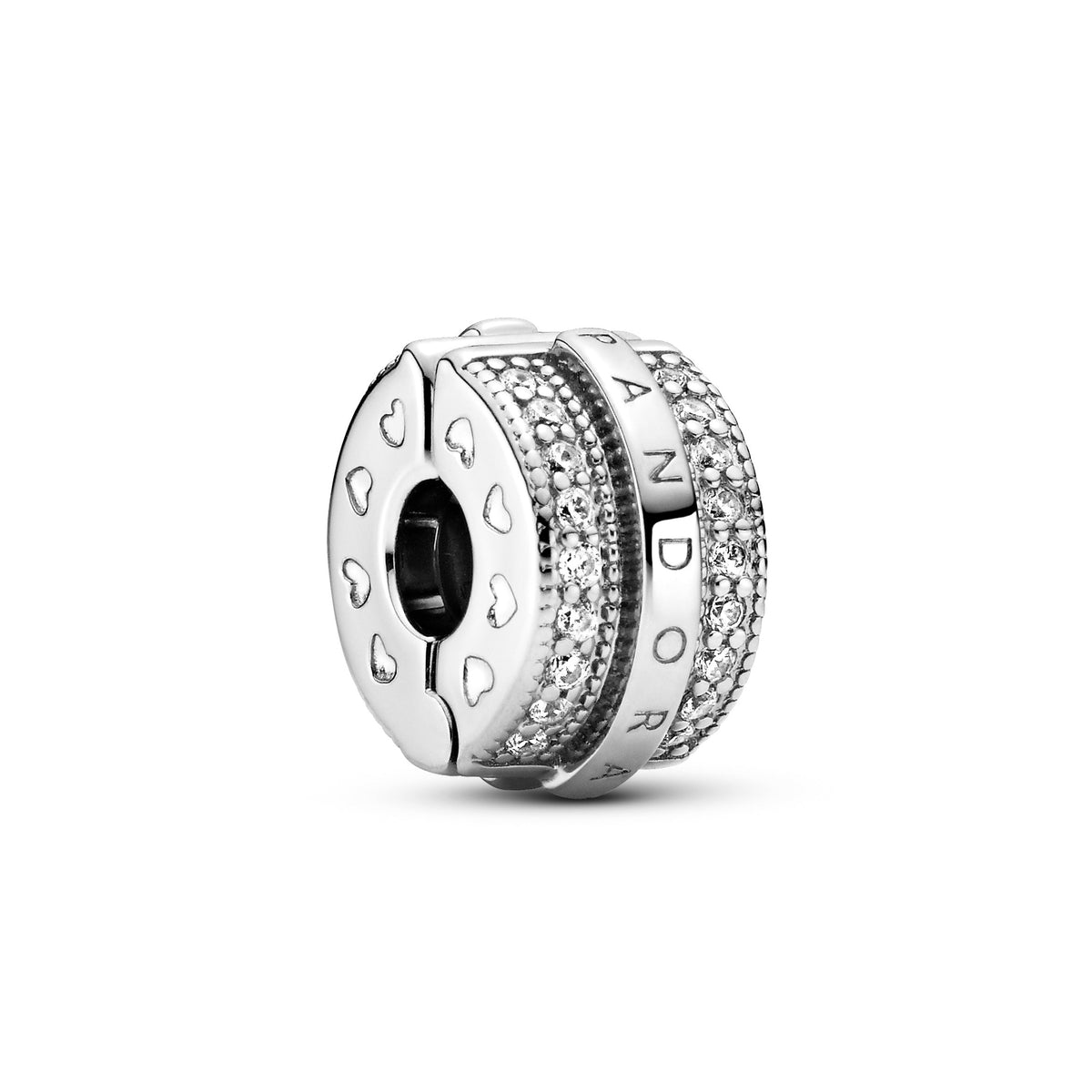 Charm – Sterling Silver – Sparkling Pavé Lines and Logo Clip