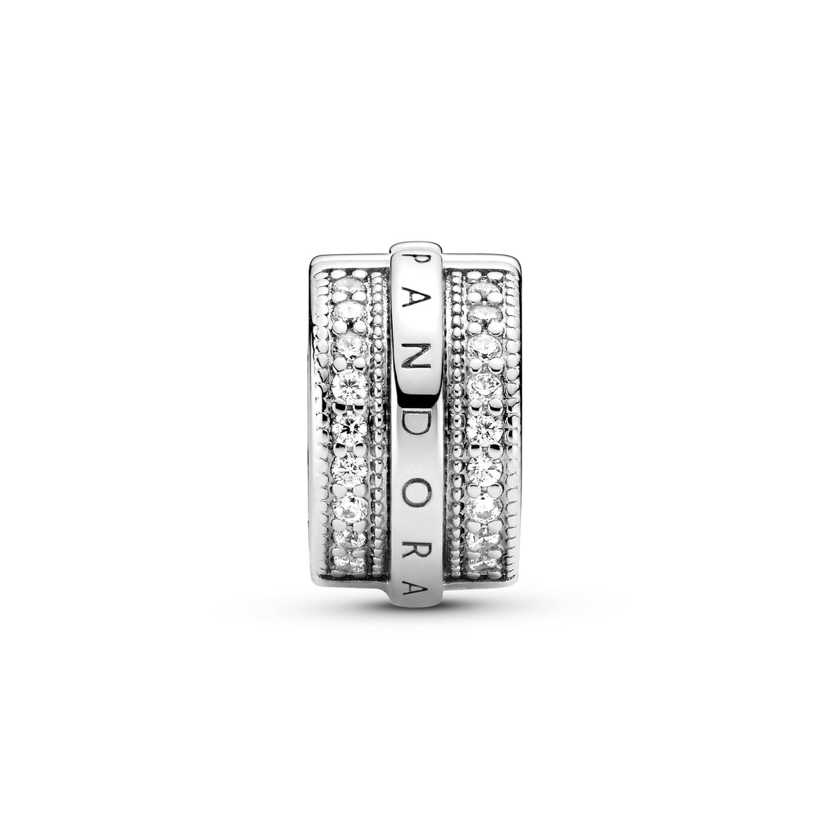 Charm – Sterling Silver – Sparkling Pavé Lines and Logo Clip