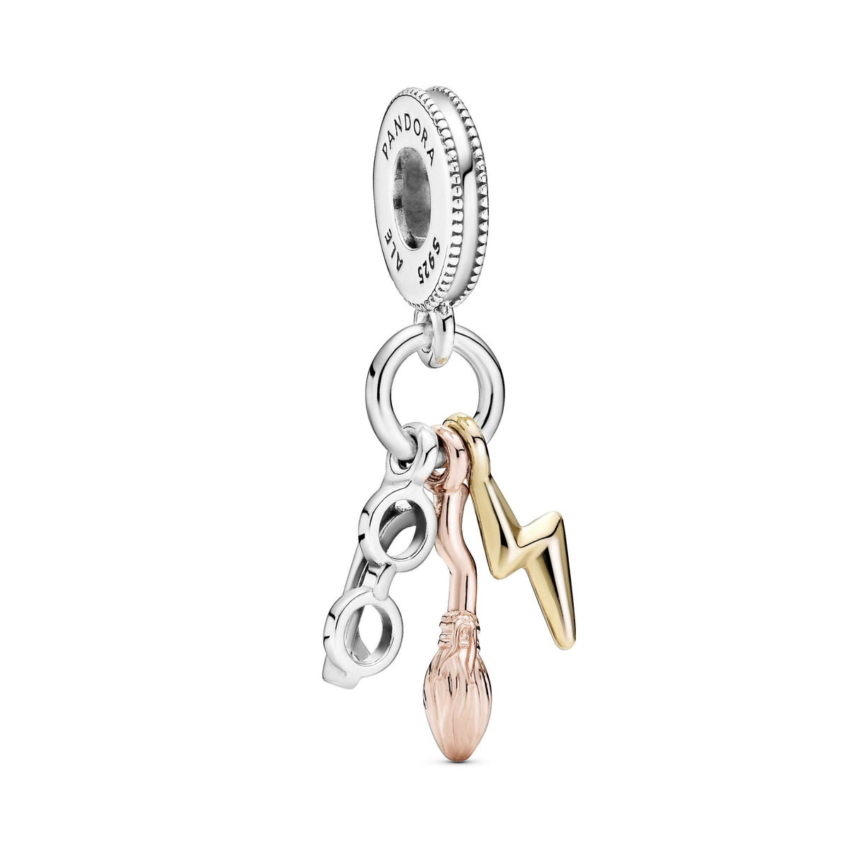 Dangle Charm – 14k Rose Gold-Plated – Harry Potter, Glasses, Nimbus 2000 & Lightning Bolt