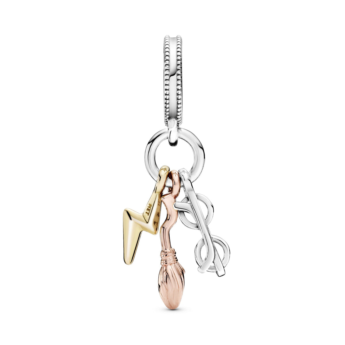 Dangle Charm – 14k Rose Gold-Plated – Harry Potter, Glasses, Nimbus 2000 & Lightning Bolt