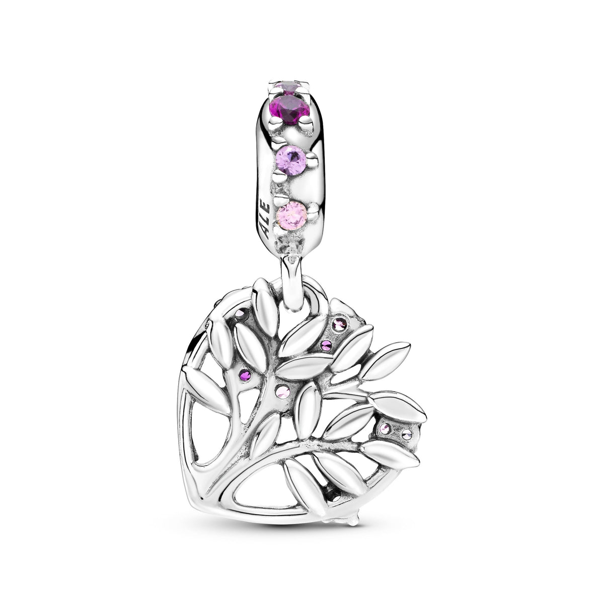Dangle Charm – Sterling Silver – Pink Heart Family Tree