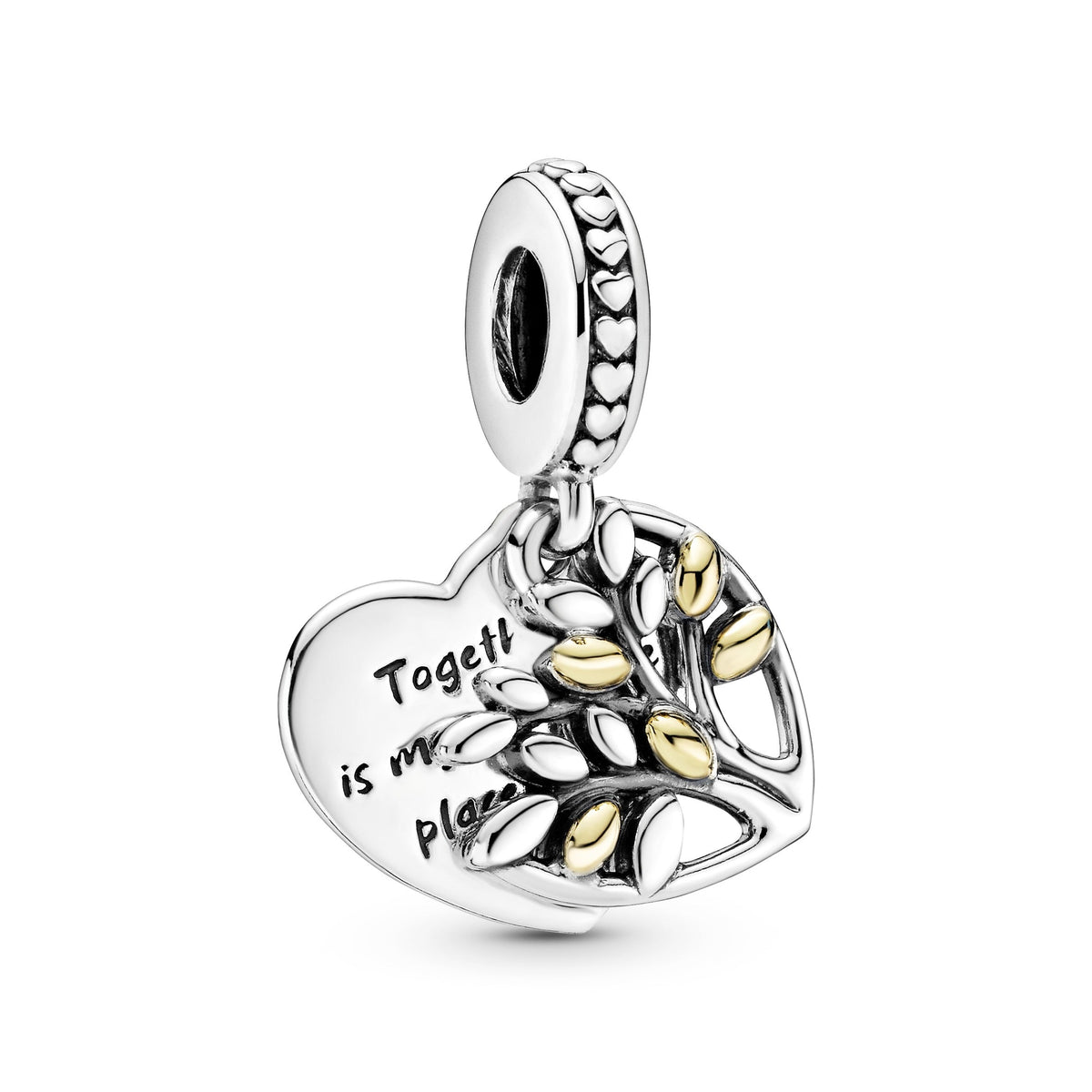 Dangle Charm – Sterling Silver – Two-Tone Family Tree Heart