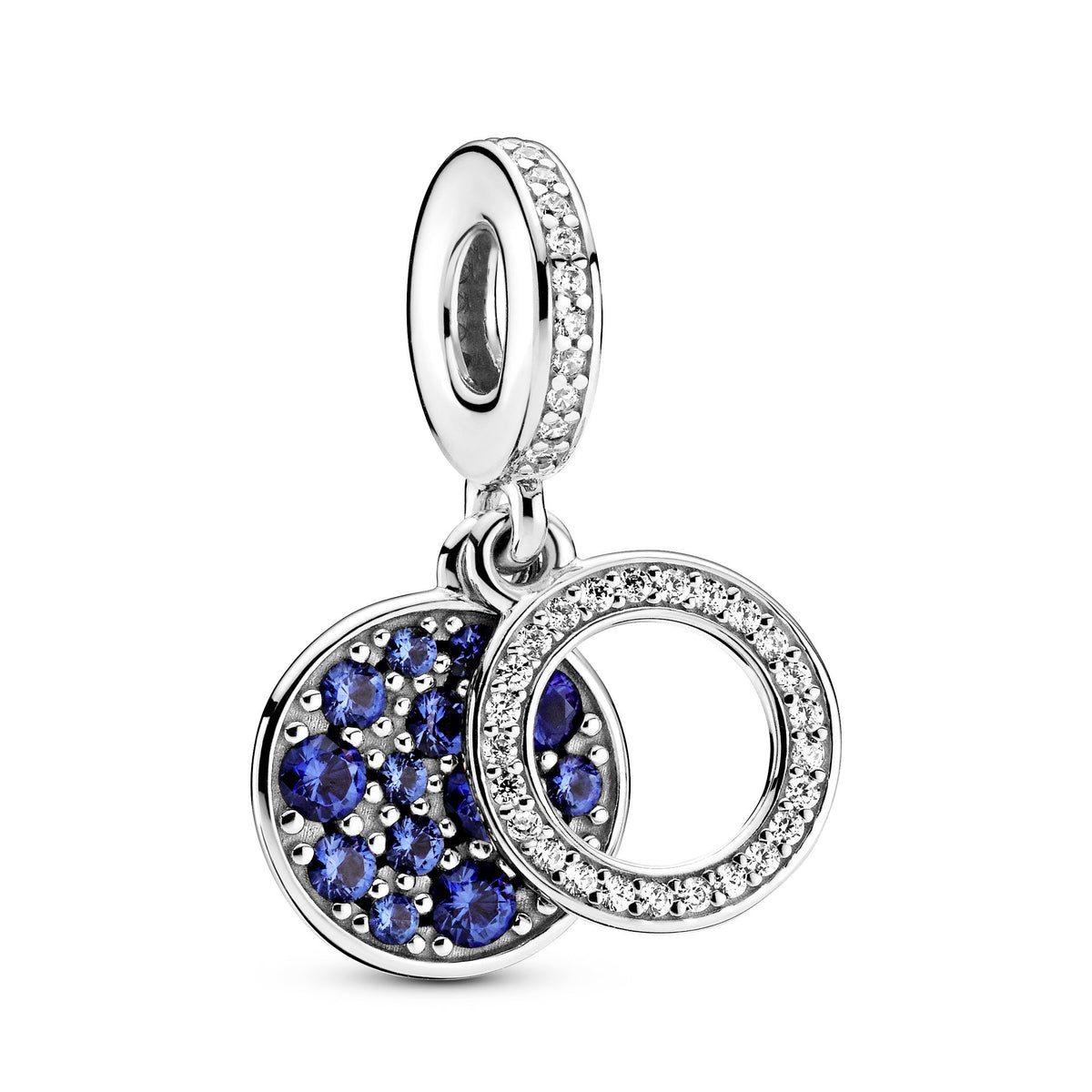 Dangle Charm – Sterling Silver – Sparkling Blue Disc Double