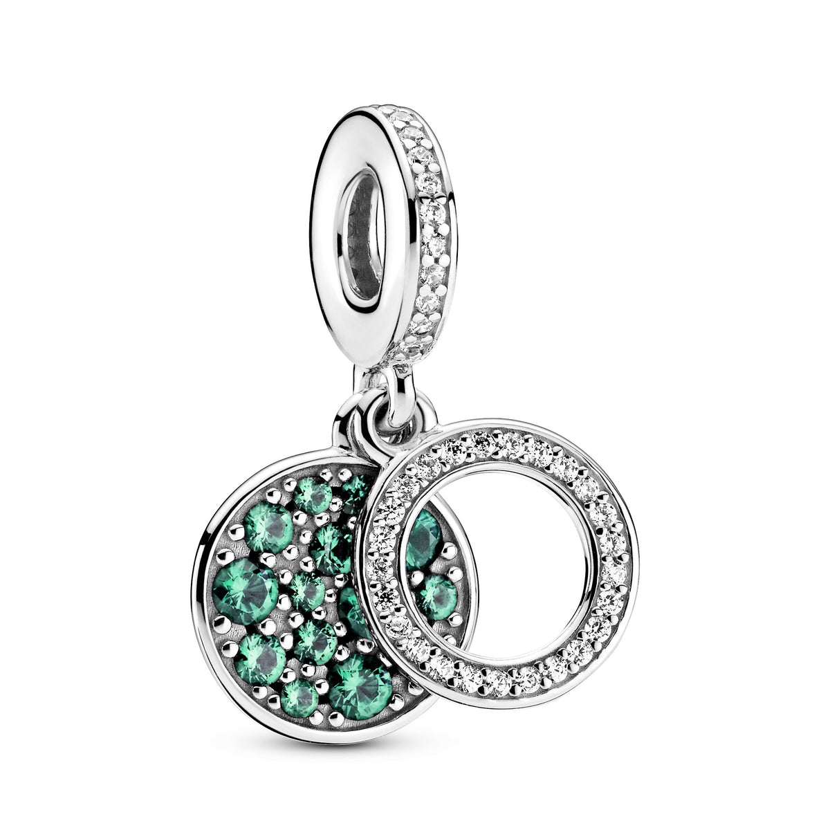 Dangle Charm – Sterling Silver – Sparkling Green Disc Double