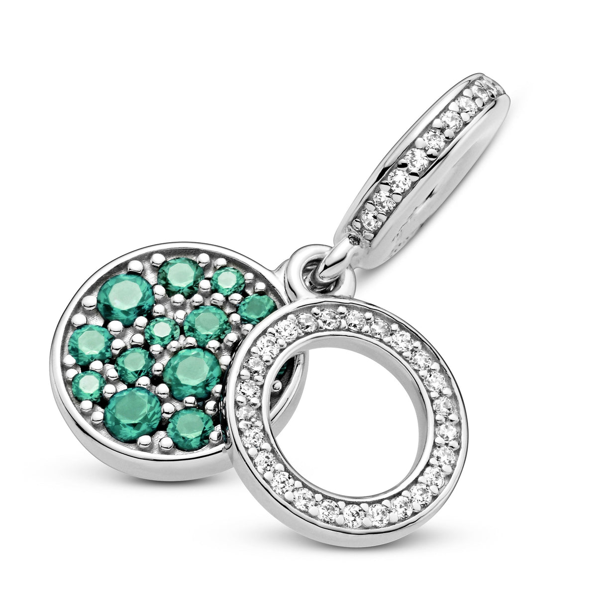 Dangle Charm – Sterling Silver – Sparkling Green Disc Double