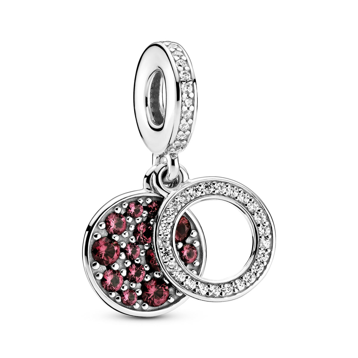 Dangle Charm – Sterling Silver – Sparkling Red Disc Double