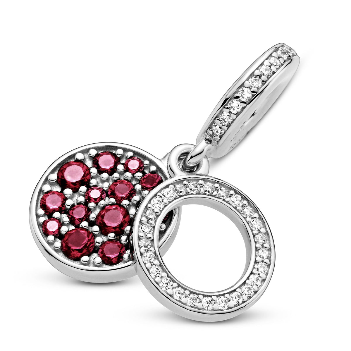Dangle Charm – Sterling Silver – Sparkling Red Disc Double