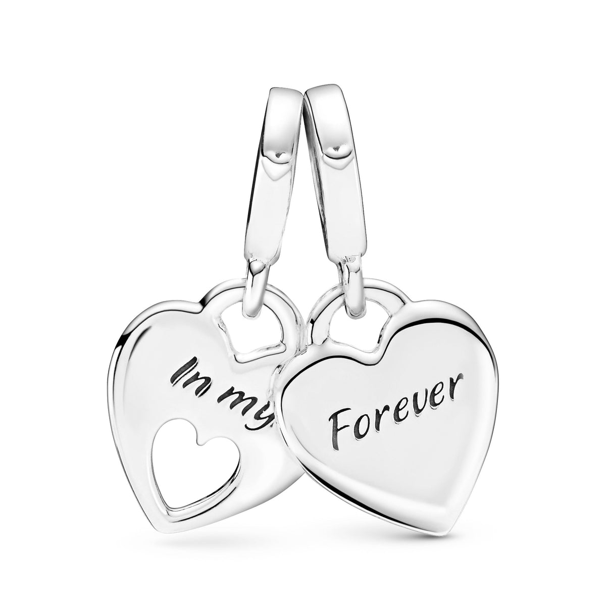 Dangle Charm – Sterling Silver – Double Heart Split