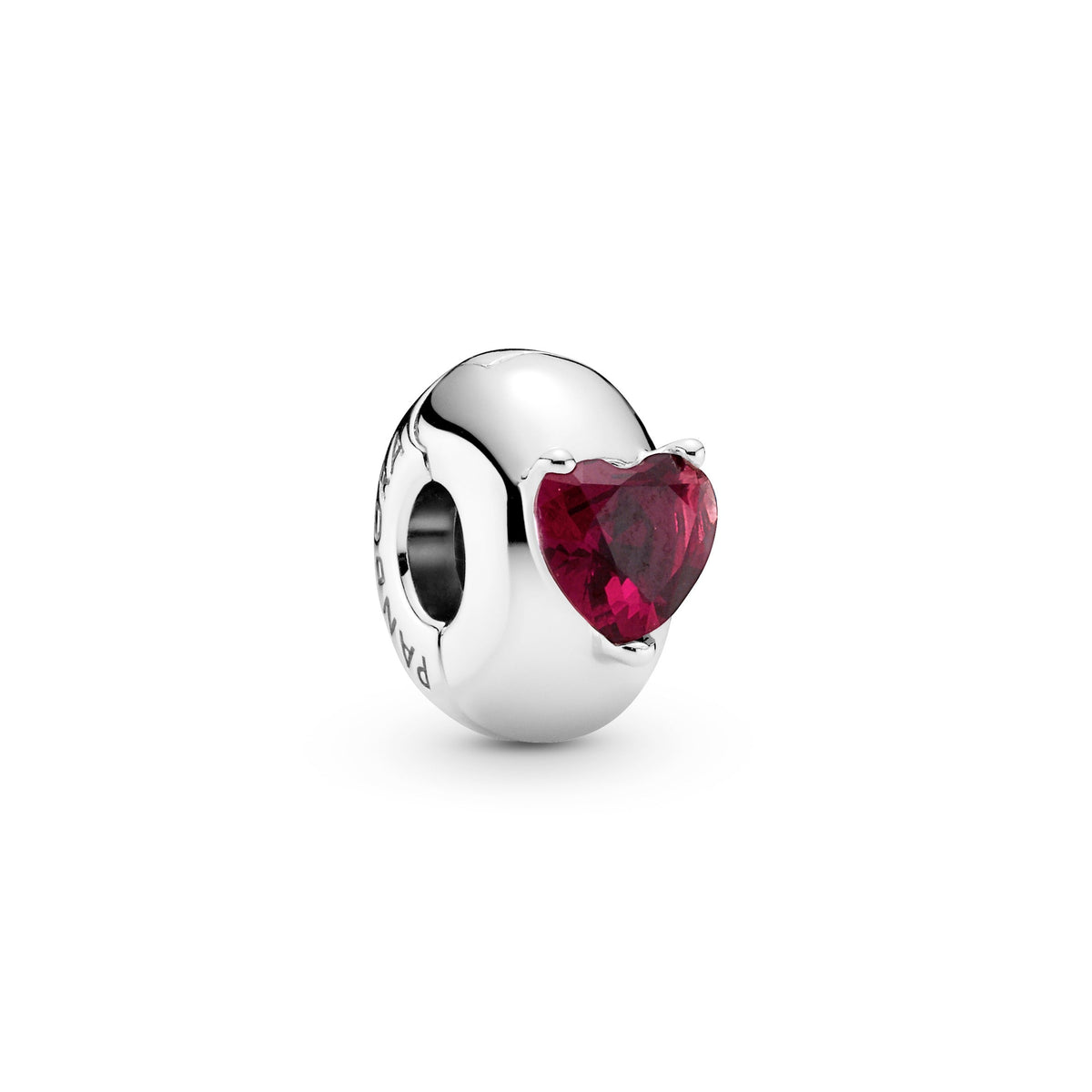 Clip Charm – Sterling Silver – Red Heart Solitaire