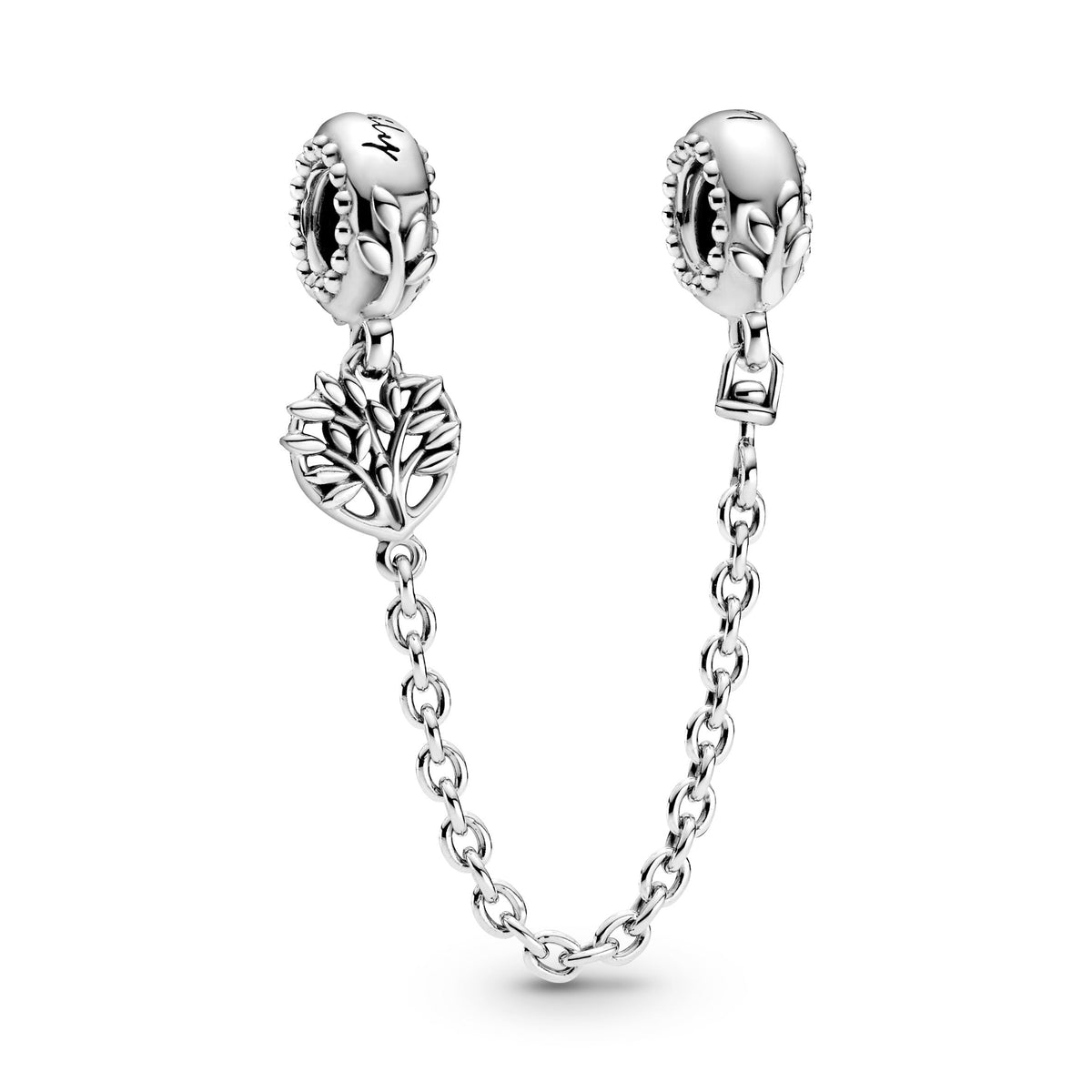 Safety Chain Charm – Sterling Silver – Heart Family Tree