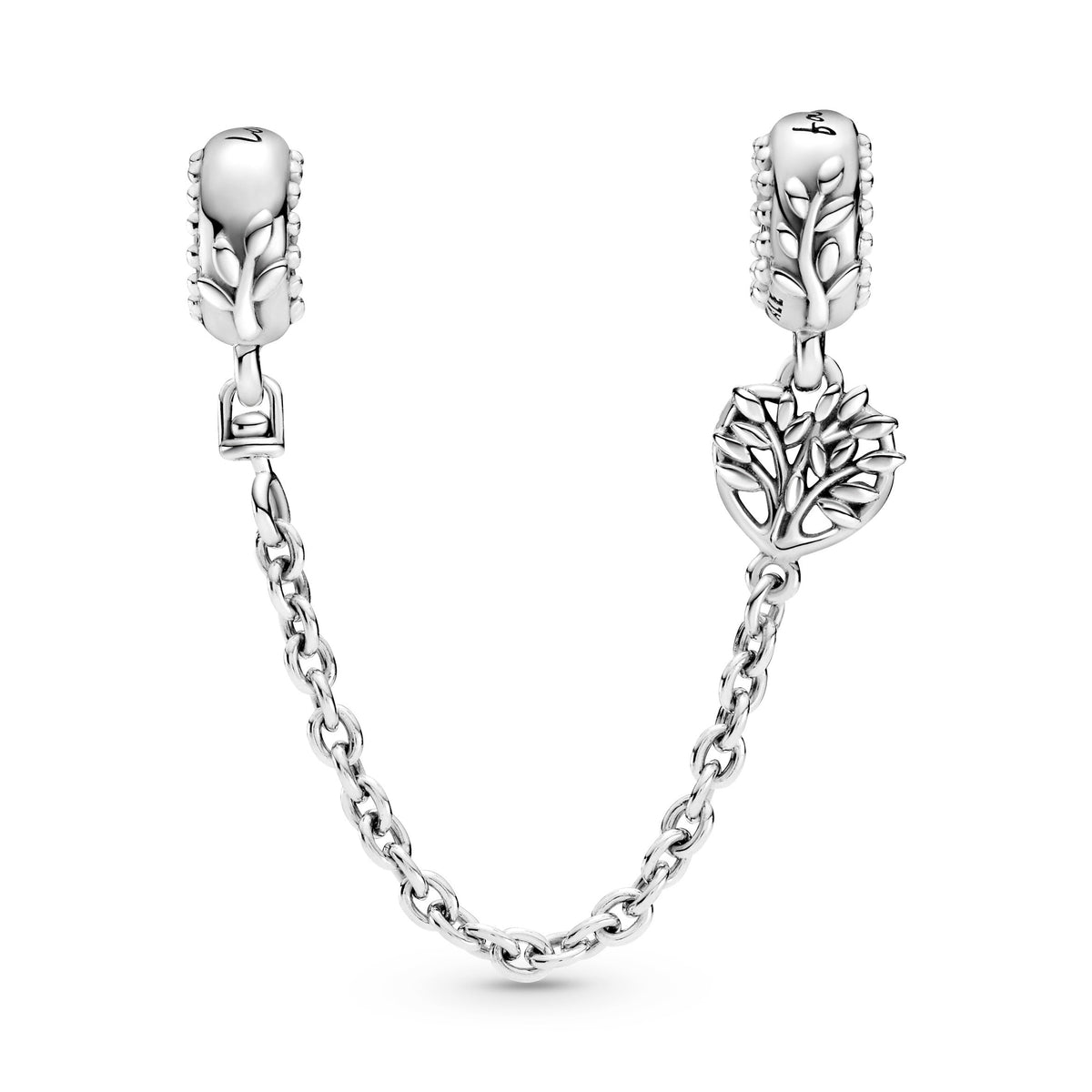 Safety Chain Charm – Sterling Silver – Heart Family Tree