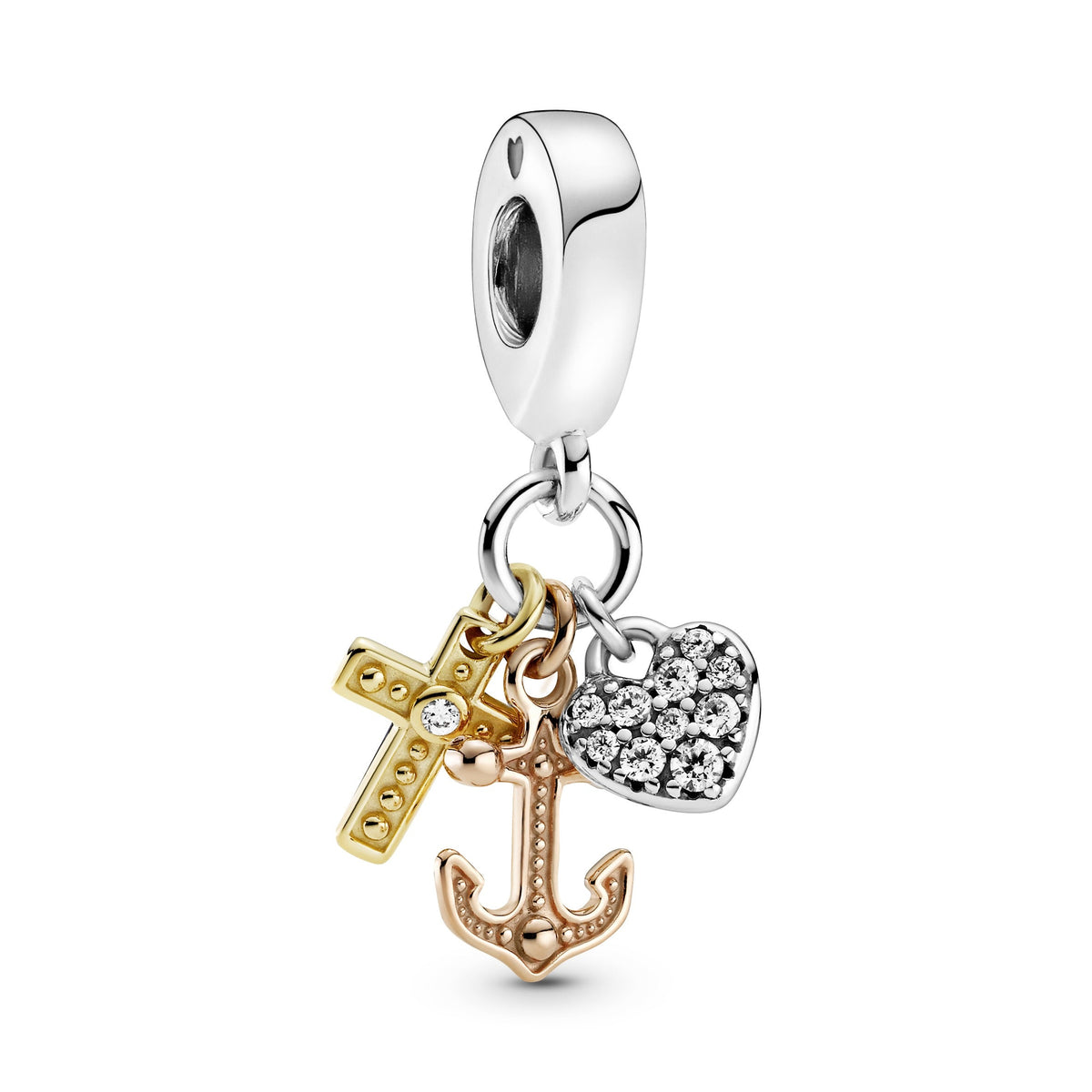 Dangle Charm – 14k Rose Gold-Plated – Triple-tone Cross, Heart, & Anchor