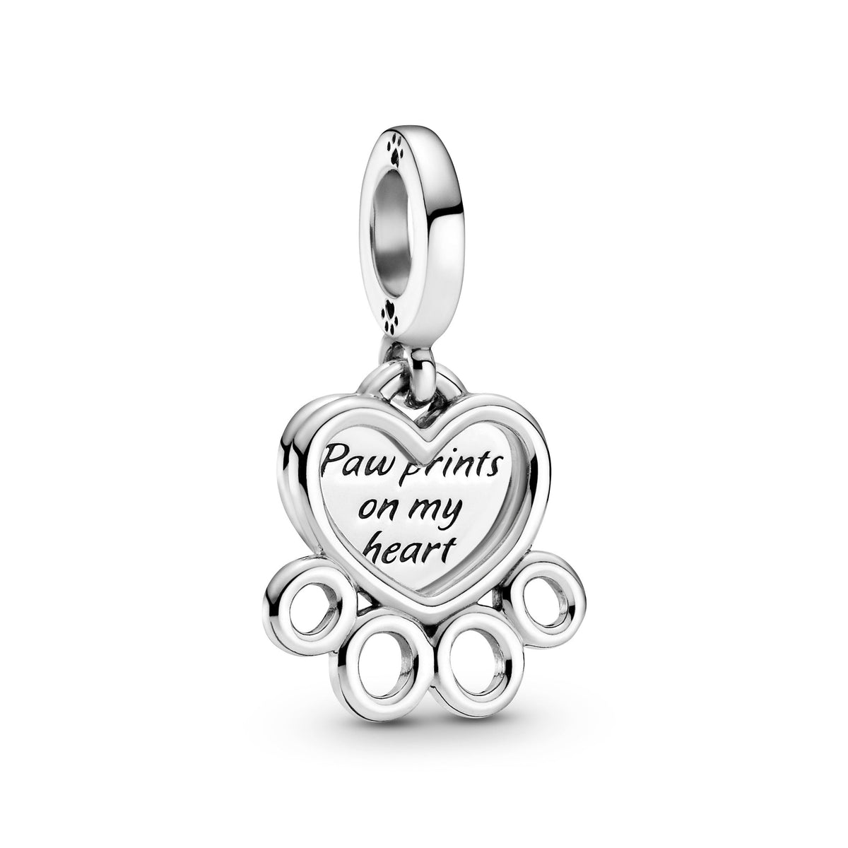 Dangle Charm – Sterling Silver – Hearts & Paw Print