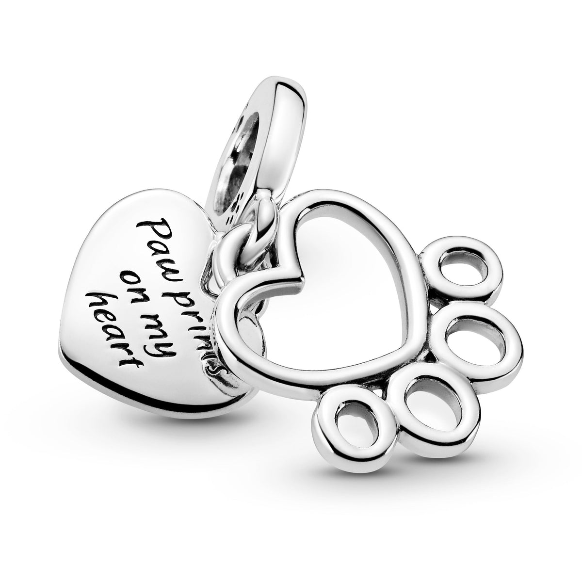 Dangle Charm – Sterling Silver – Hearts & Paw Print