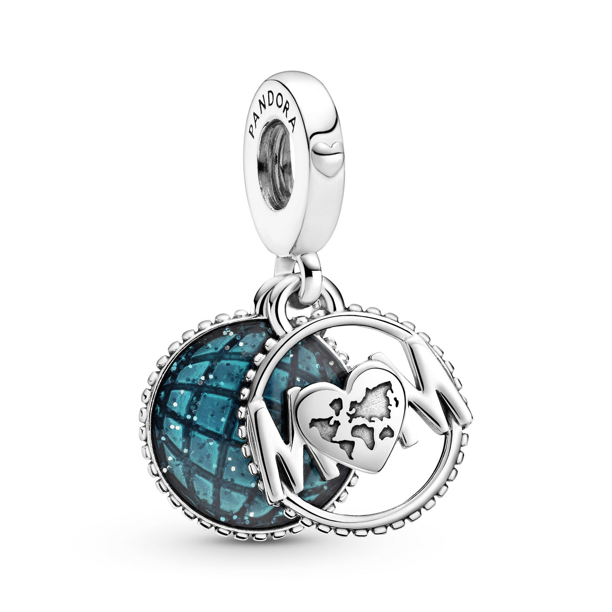 Dangle Charm – Sterling Silver – Glitter Globe Mum