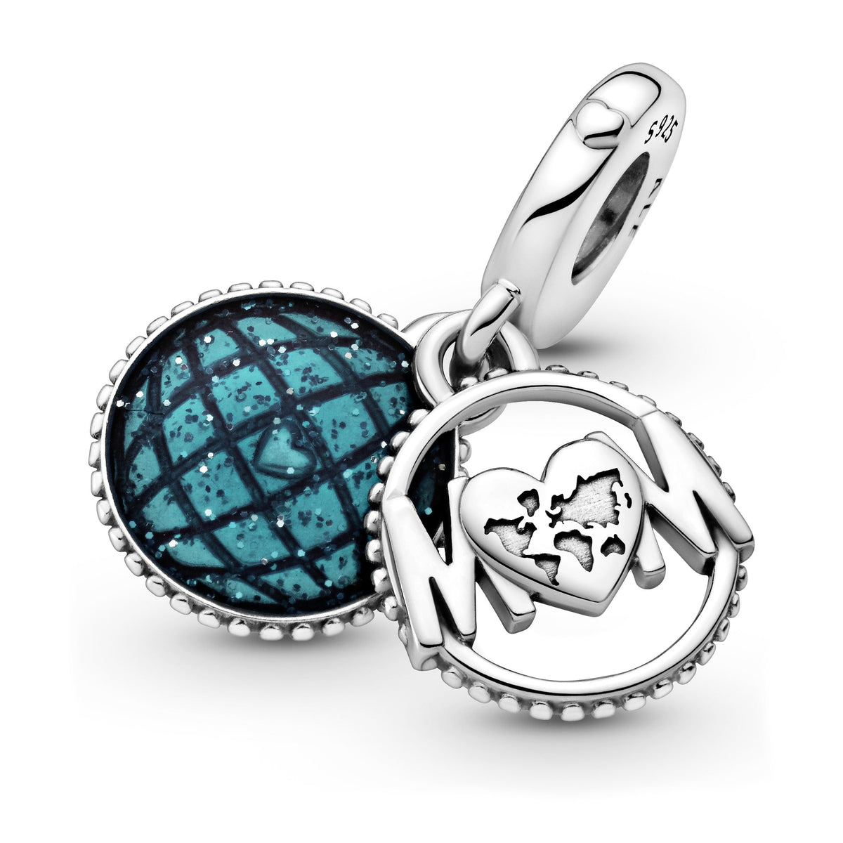 Dangle Charm – Sterling Silver – Glitter Globe Mum