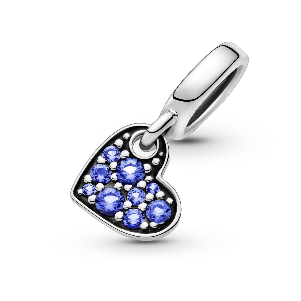Dangle Charm – Sterling Silver – Stellar Blue Pavé Tilted Heart