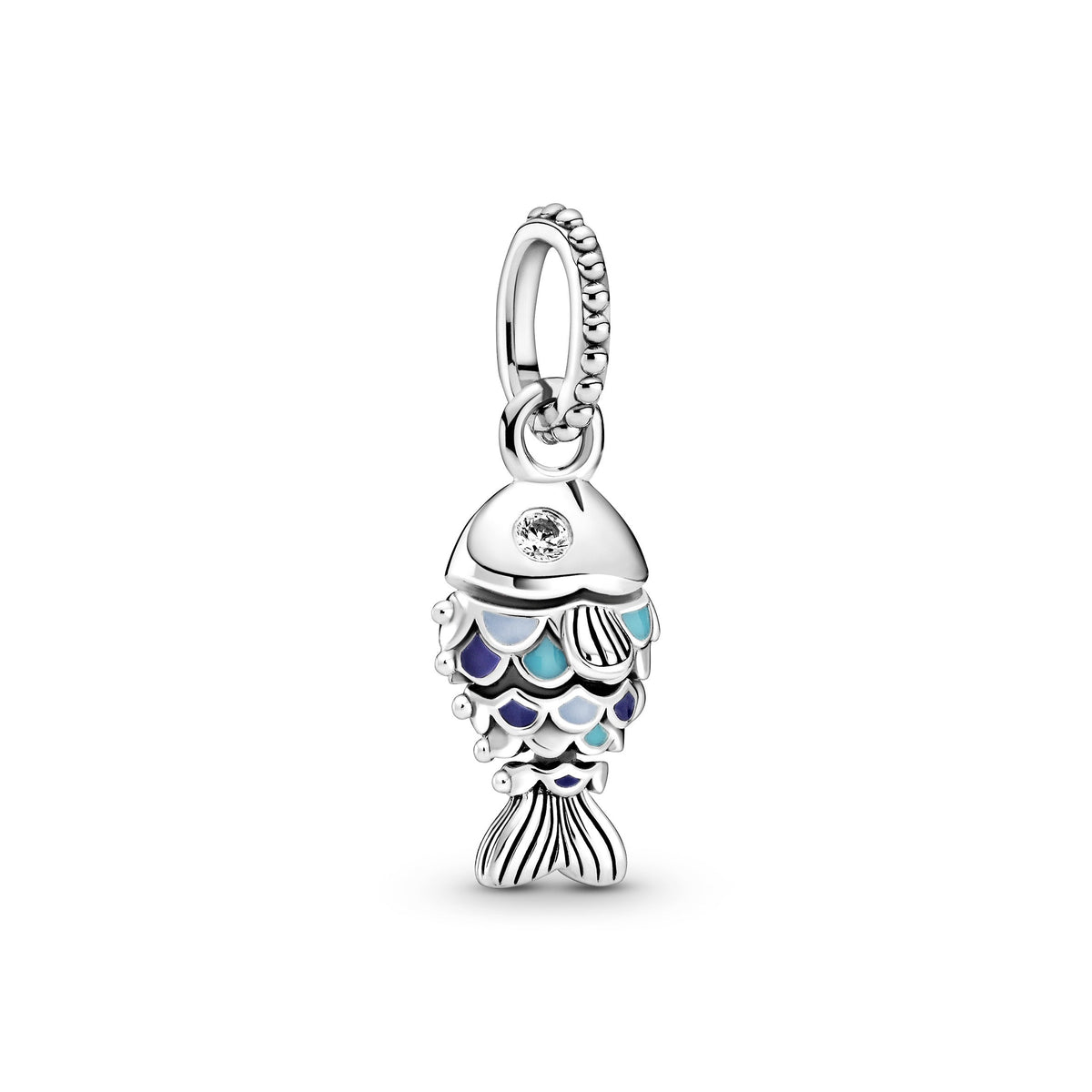 Dangle Charm – Sterling Silver – Blue Scaled Fish