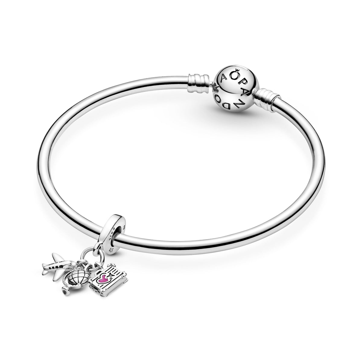 Dangle Charm – Sterling Silver – Airplane, Globe & Suitcase