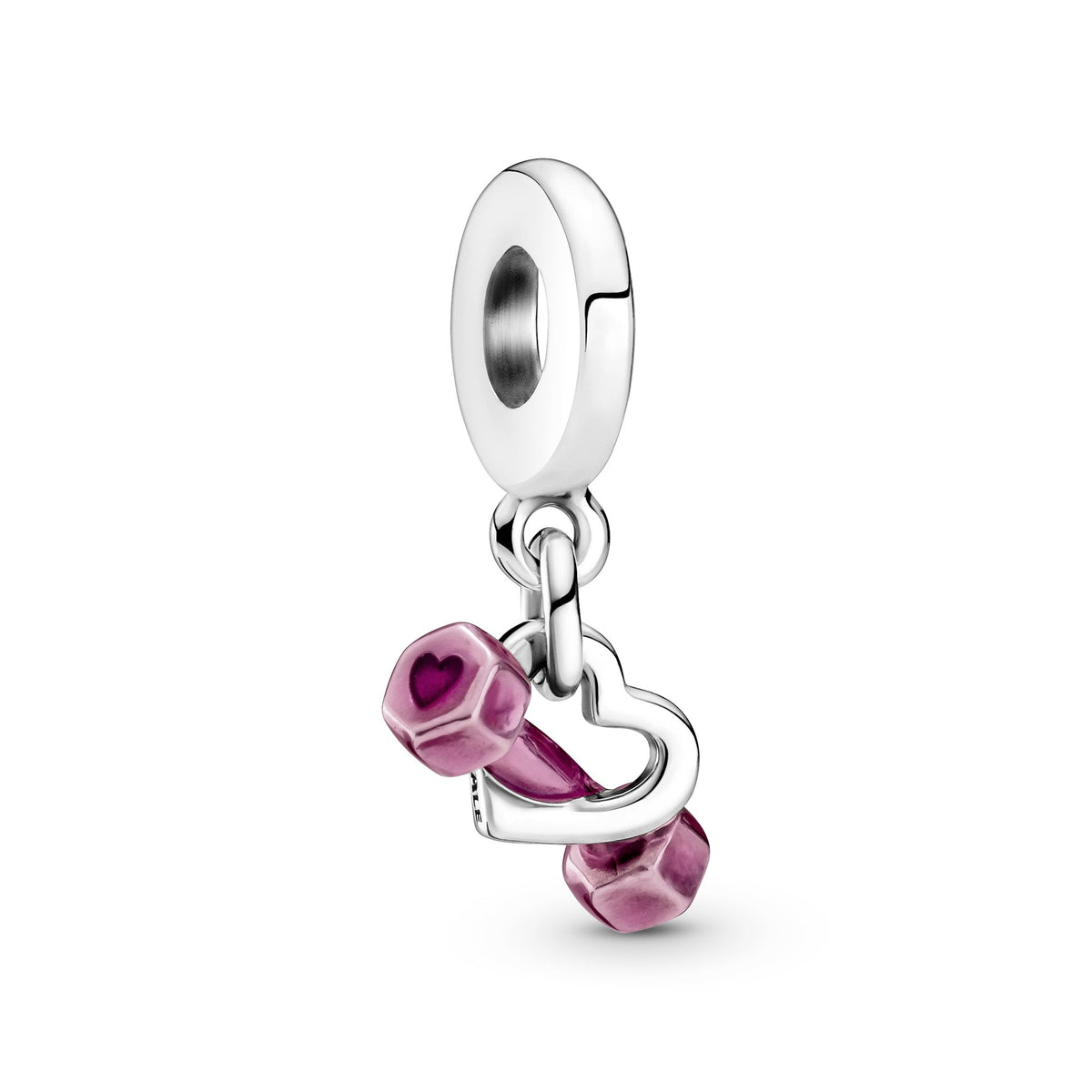 Dangle Charm – Sterling Silver – Dumbbell & Heart