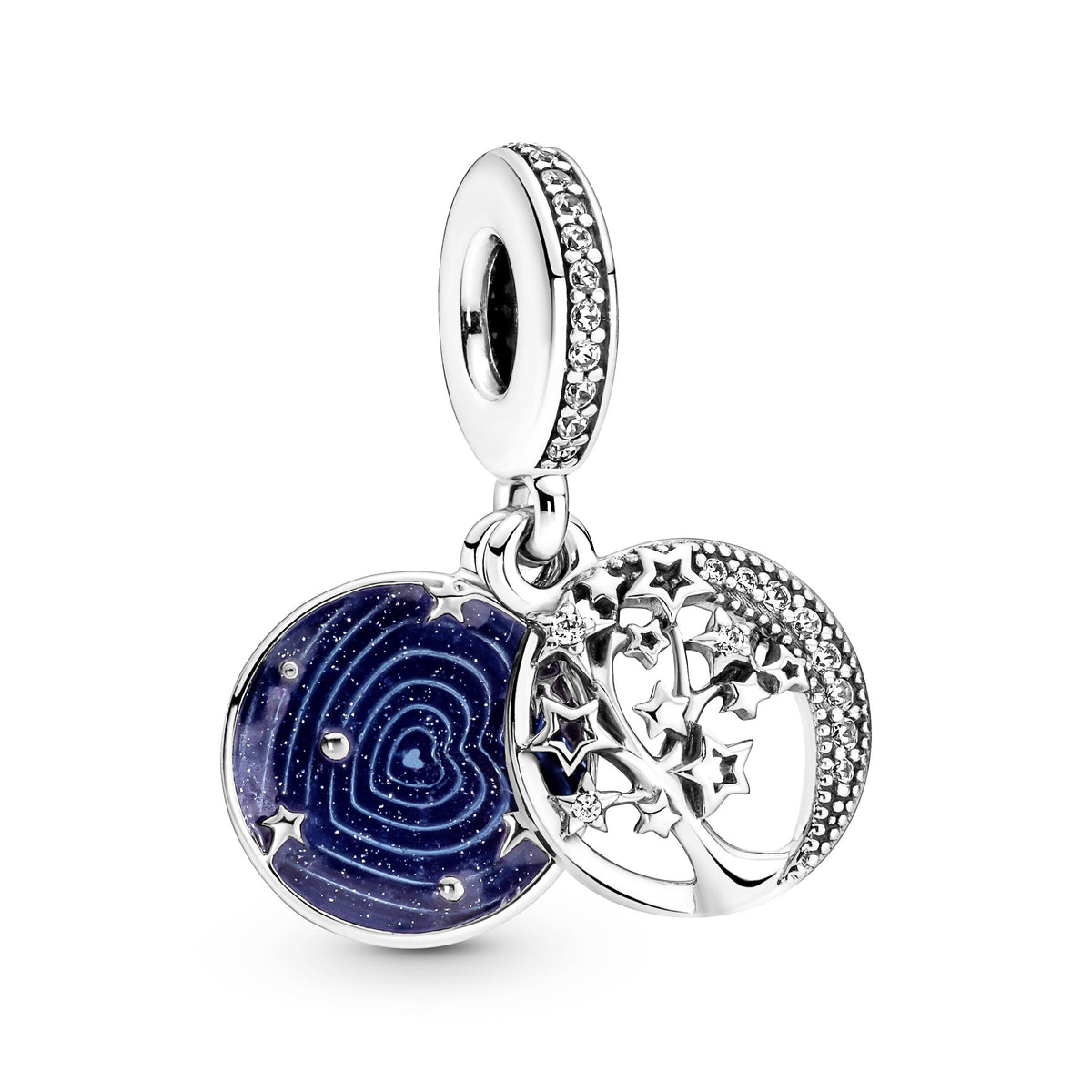 Charm – Sterling Silver – Double Dangle Tree & Galaxy Moon