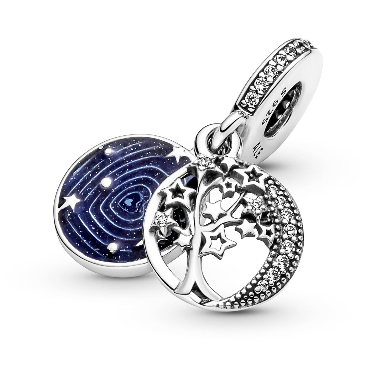 Charm – Sterling Silver – Double Dangle Tree & Galaxy Moon