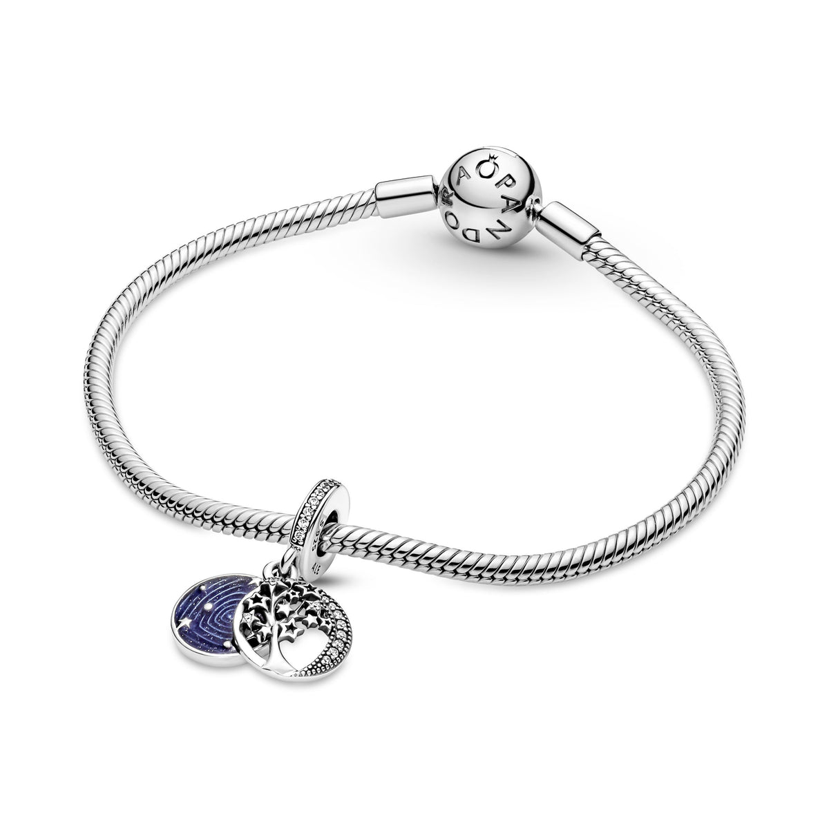 Charm – Sterling Silver – Double Dangle Tree & Galaxy Moon