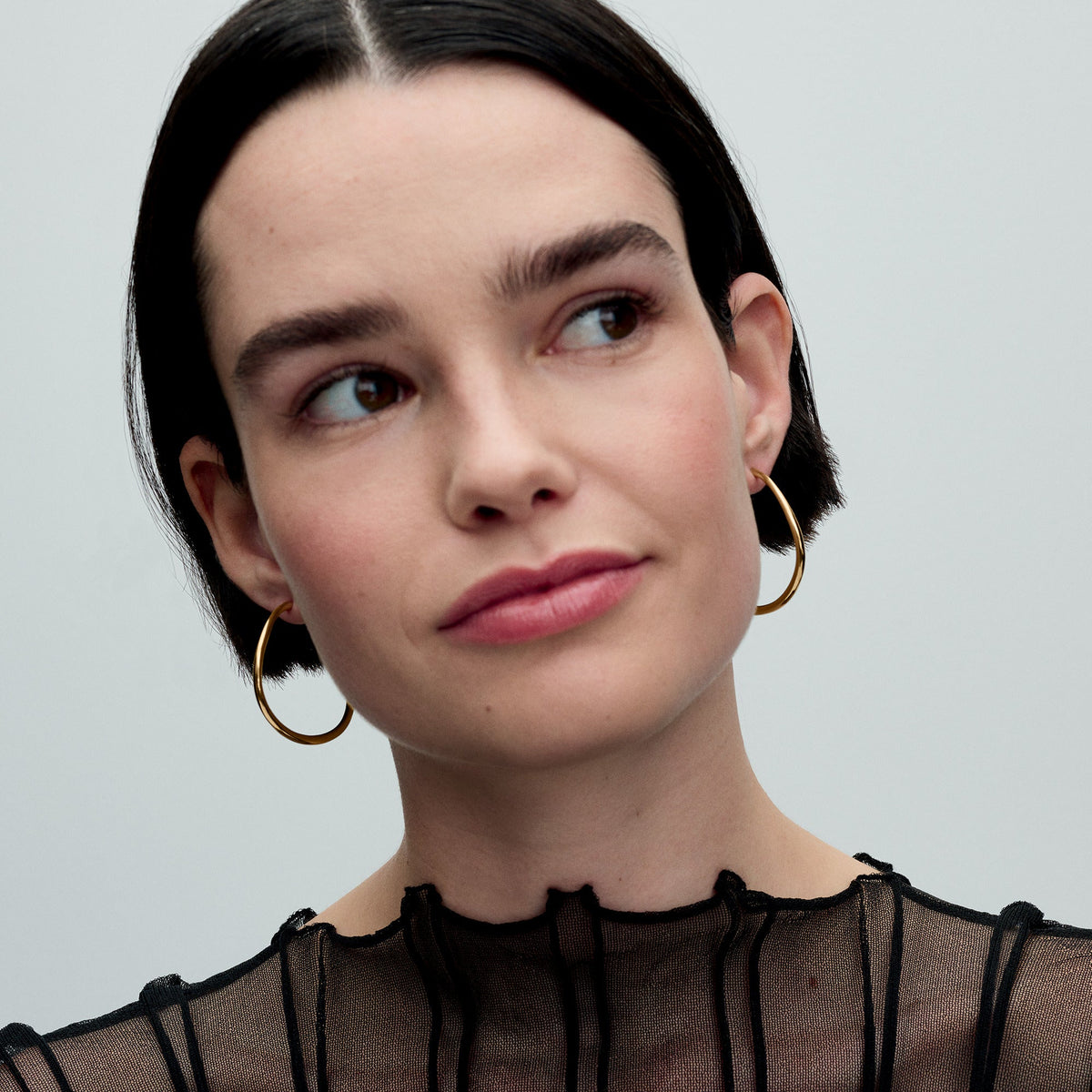 Hoop Earrings – 14k Gold-Plated – Organically Shaped 42 mm Open