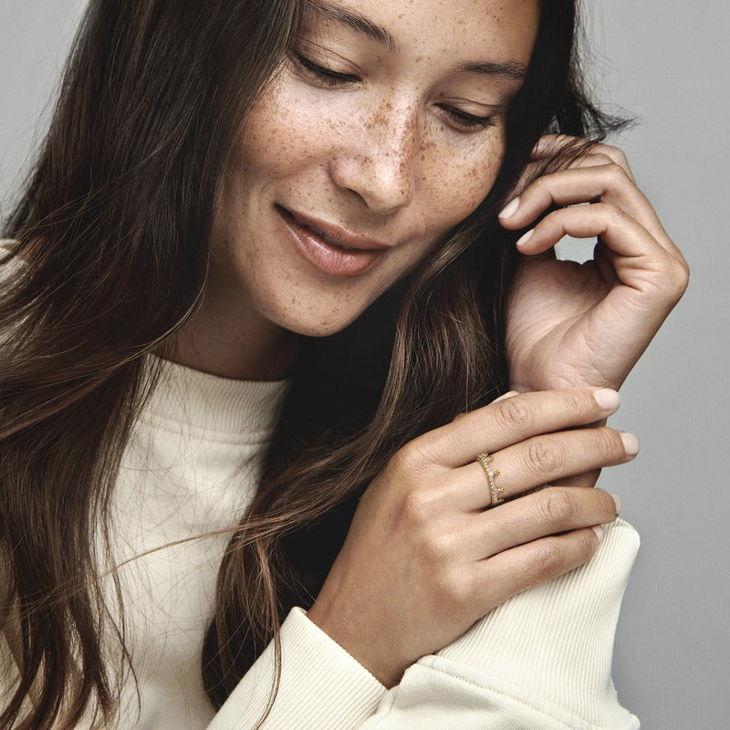 Ring – 14k Gold-Plated – Clear Sparkling Crown