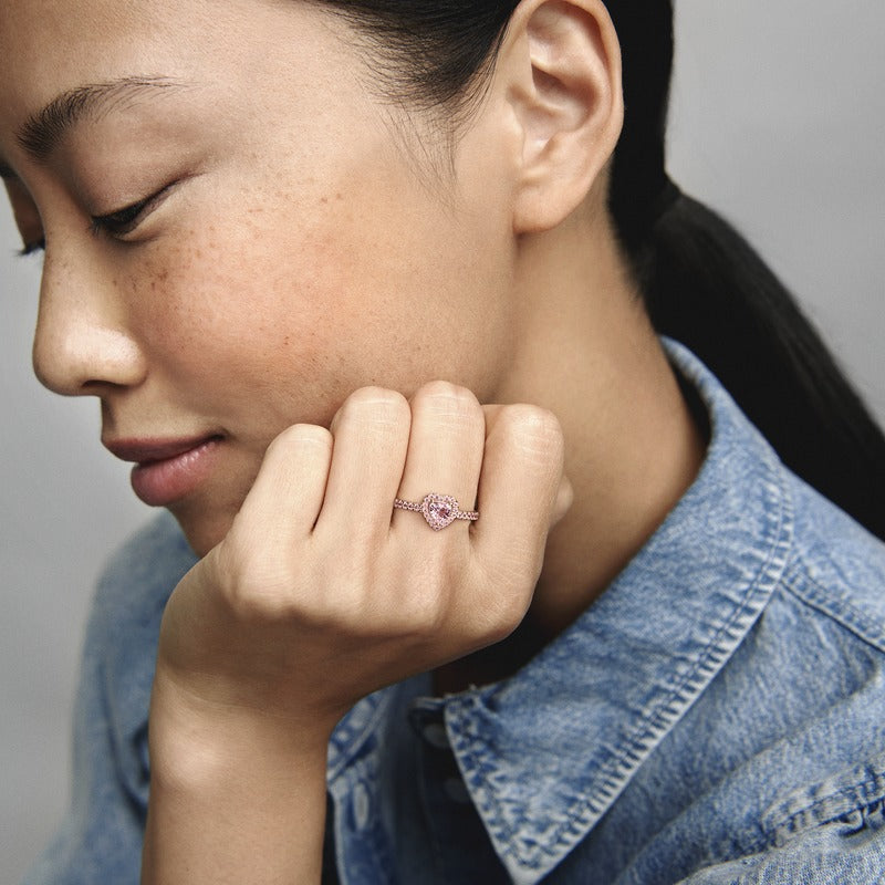 Ring – 14k Rose Gold-Plated – Sparkling Elevated Heart