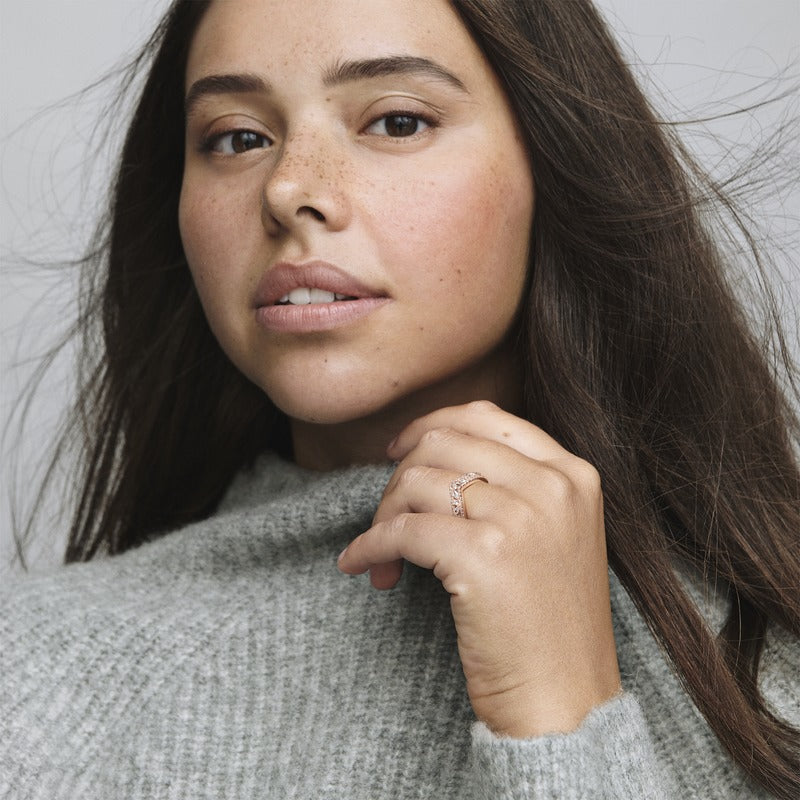 Ring – 14k Rose Gold-Plated – Sparkling Marquise Double Wishbone