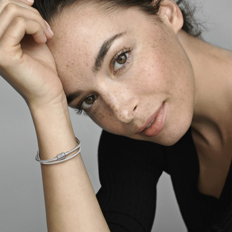 Chain Bracelet – Sterling Silver – Pandora Moments Double Wrap Barrel Clasp Snake