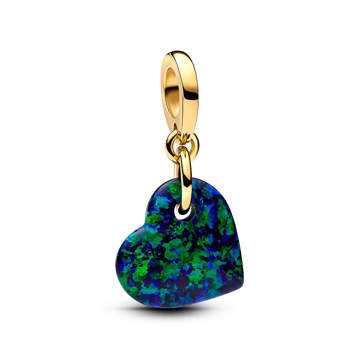 Dangle Charm – 14k Gold-Plated – Opalescent Green Heart