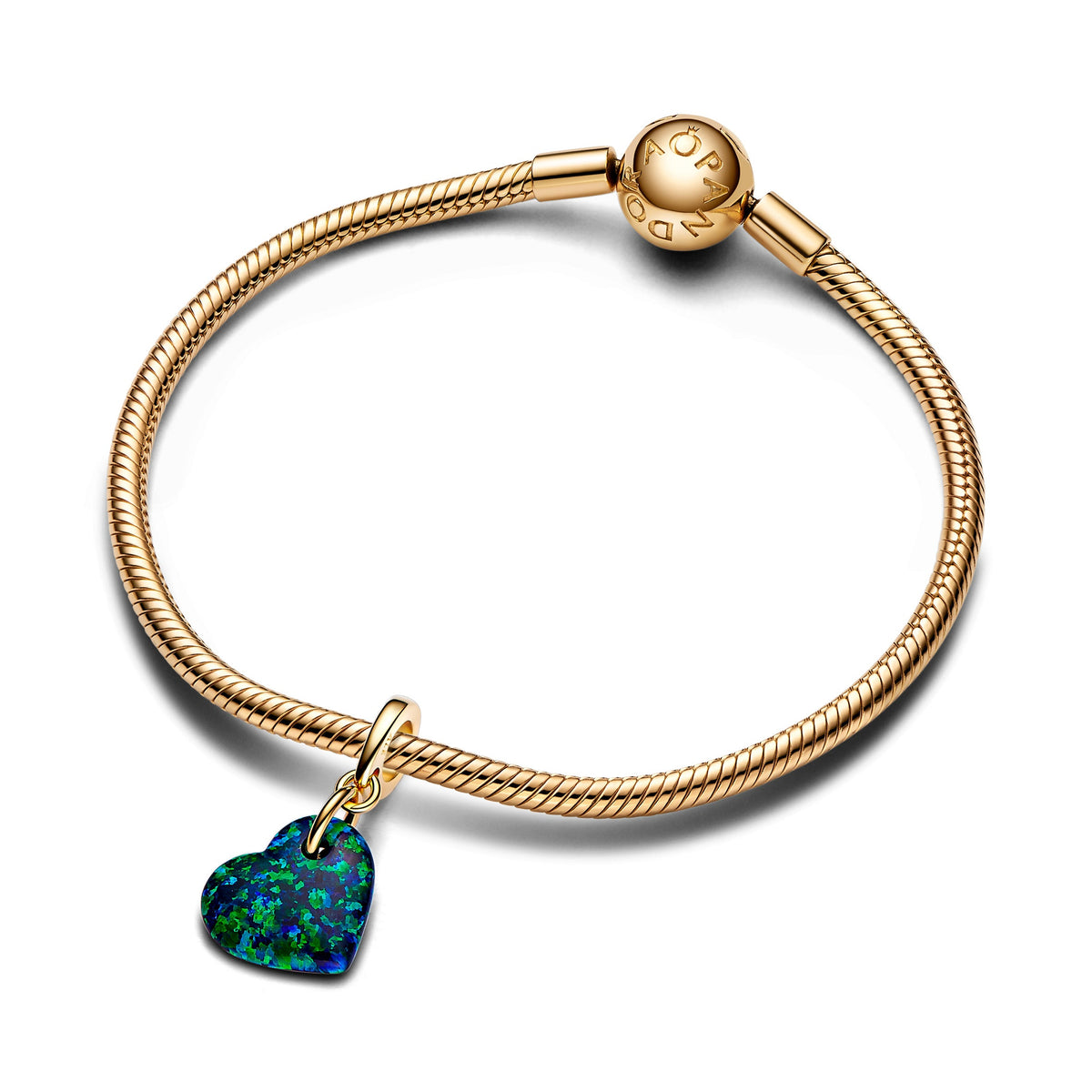 Dangle Charm – 14k Gold-Plated – Opalescent Green Heart
