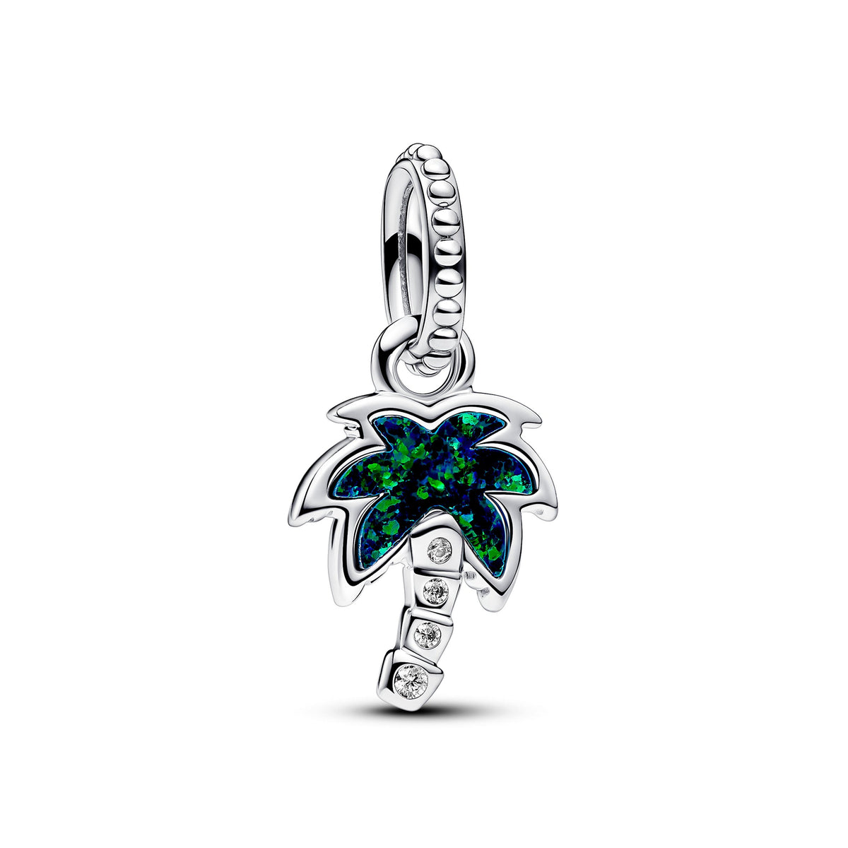 Dangle Charm – Sterling Silver – Opalescent Green Palm Tree