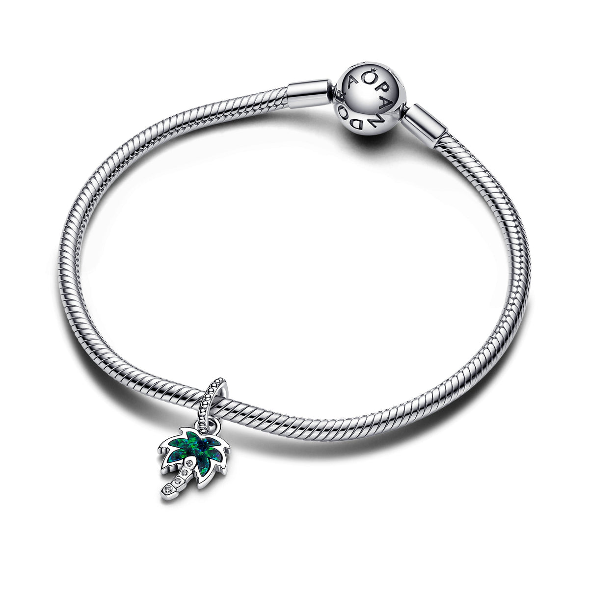 Dangle Charm – Sterling Silver – Opalescent Green Palm Tree