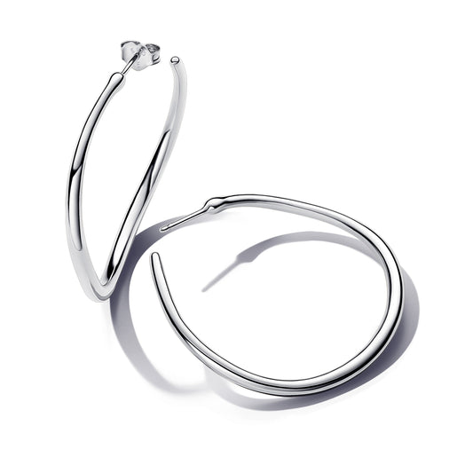 Hoop Earrings – Sterling Silver – Organically Shaped 42 mm Open