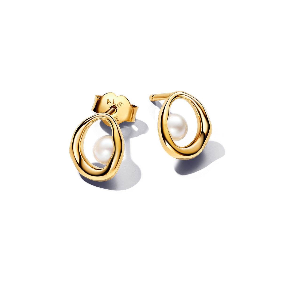Stud Earrings – 14k Gold-Plated – Organically Shaped Oval & Treated Freshwater Cultured Pearl