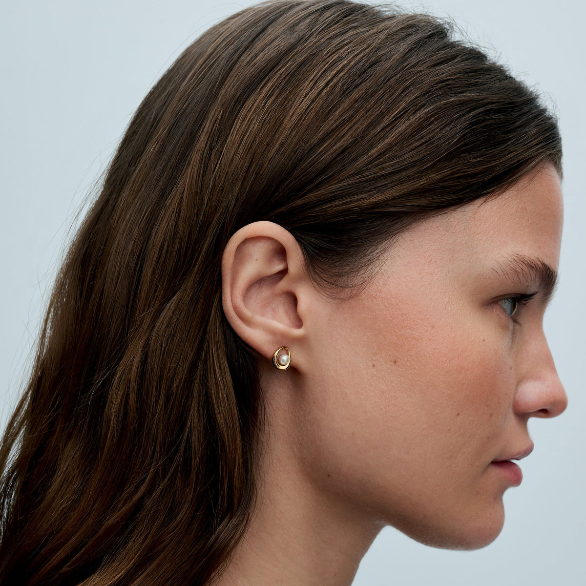 Stud Earrings – 14k Gold-Plated – Organically Shaped Oval & Treated Freshwater Cultured Pearl