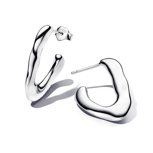 Hoop Earrings – Sterling Silver – Organically V-shaped Open