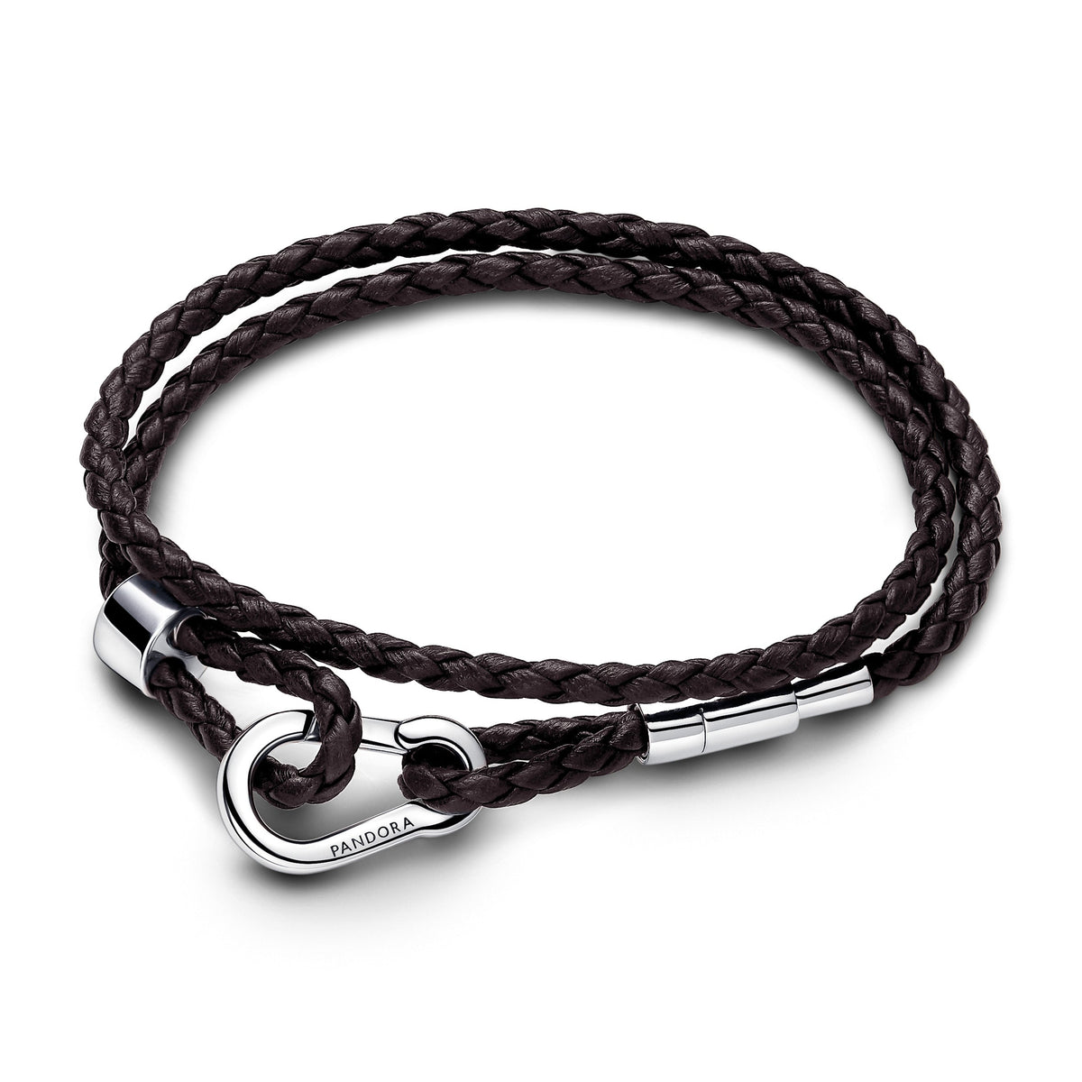 Bracelet – Sterling Silver – Pandora Moments Brown Braided Double Leather