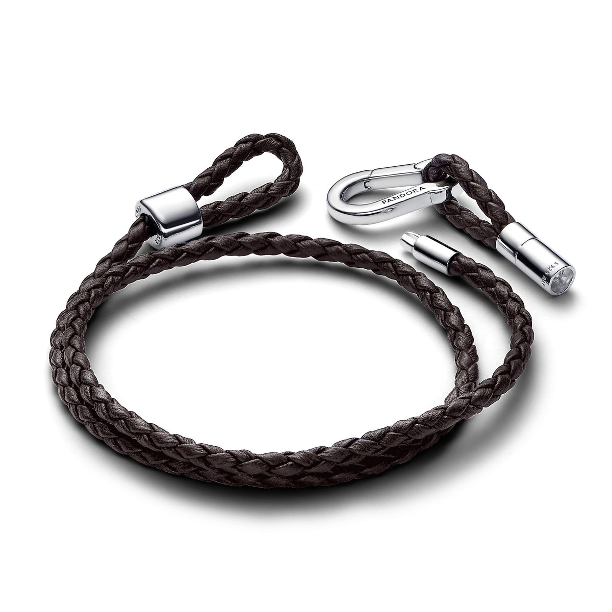 Bracelet – Sterling Silver – Pandora Moments Brown Braided Double Leather