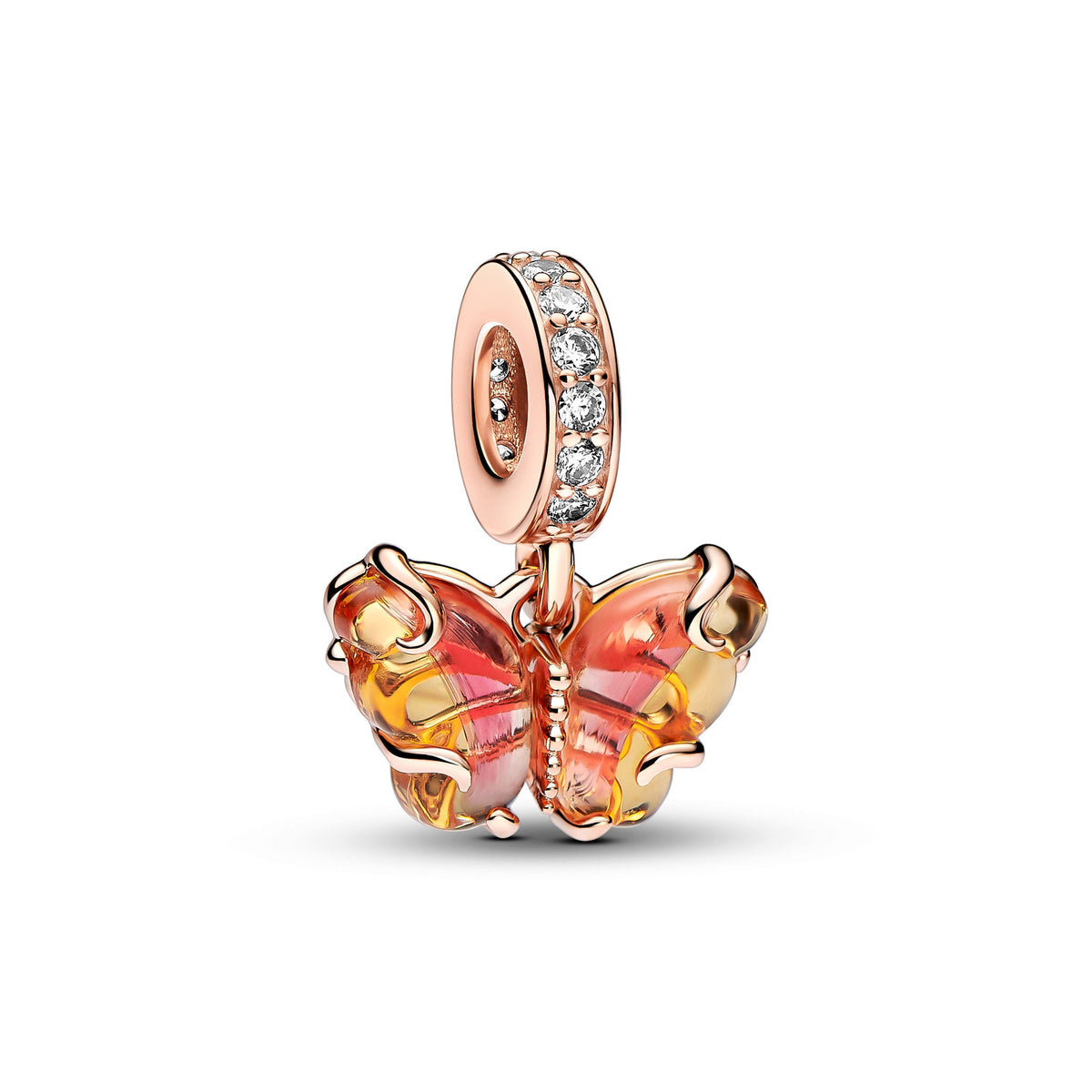 Dangle Charm – 14k Rose Gold-Plated – Pink & Yellow Murano Glass Butterfly