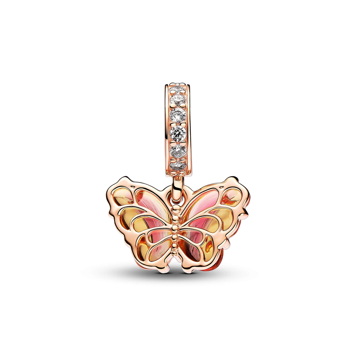 Dangle Charm – 14k Rose Gold-Plated – Pink & Yellow Murano Glass Butterfly