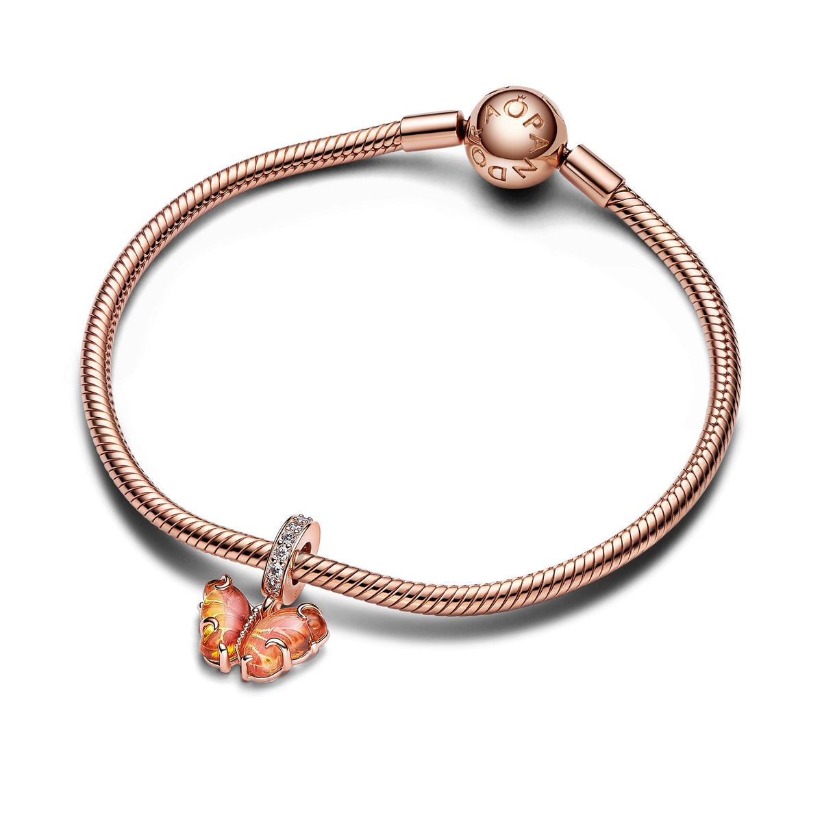 Dangle Charm – 14k Rose Gold-Plated – Pink & Yellow Murano Glass Butterfly