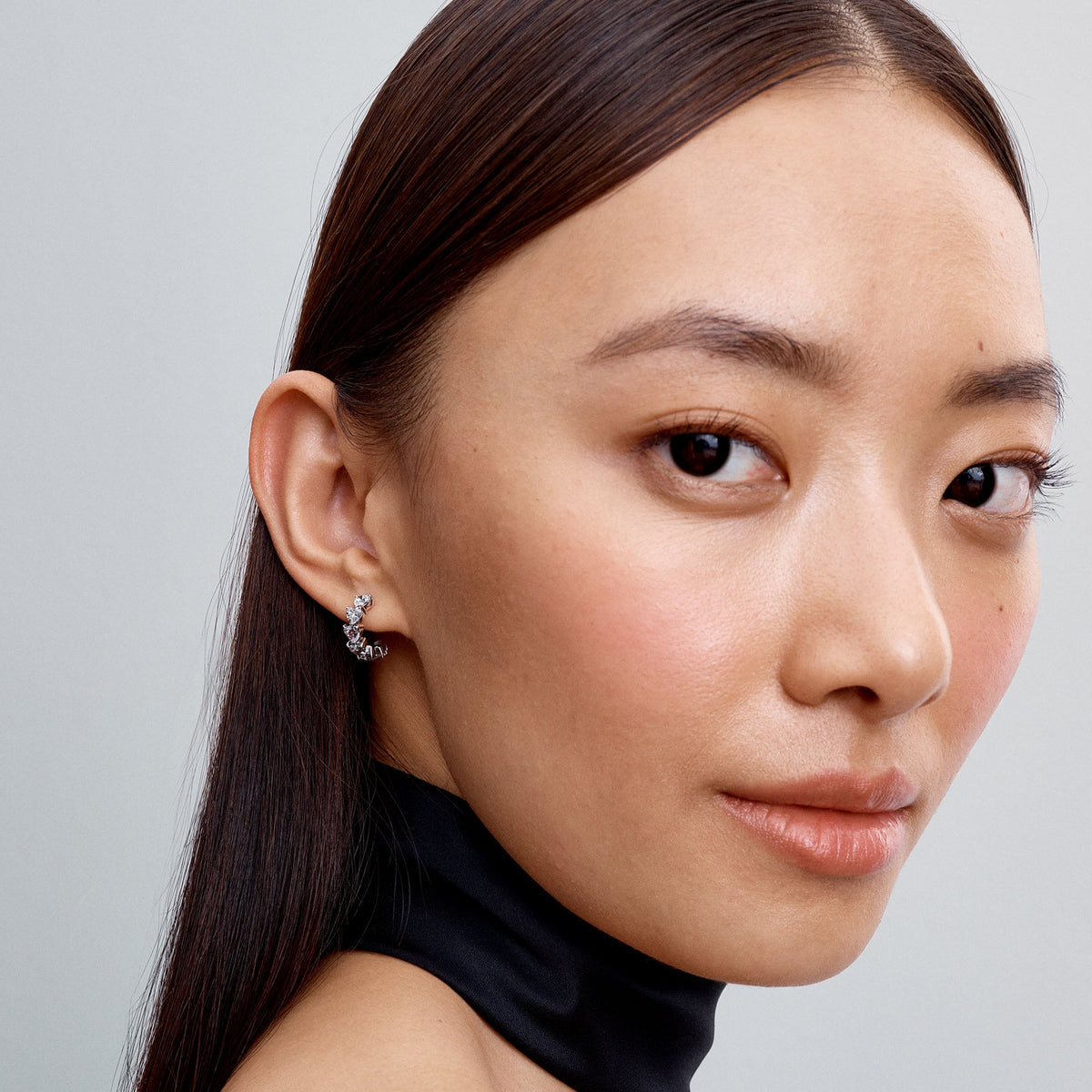 Hoop Earrings – Sterling Silver – Sparkling Hearts Open