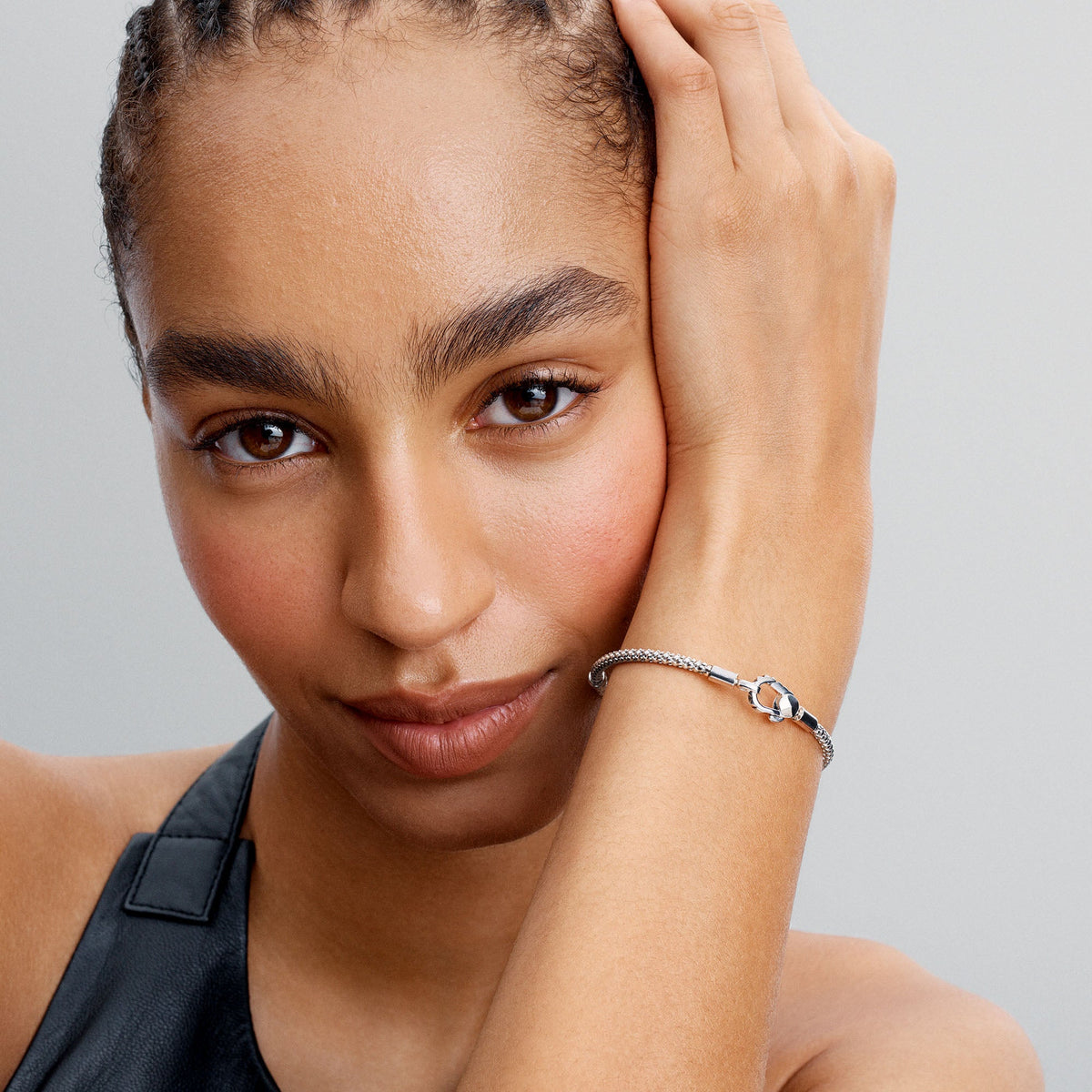 Chain Bracelet – Sterling Silver – Studded Clasp &